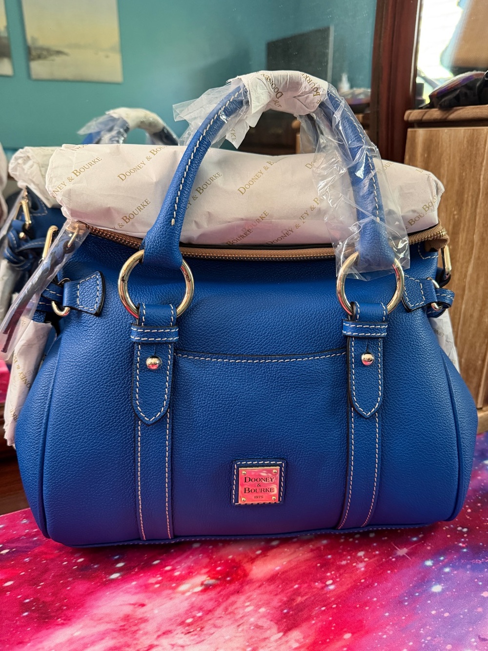 NWT Dooney & Bourke Sorrento Satchel 30 With Pocket in Blue